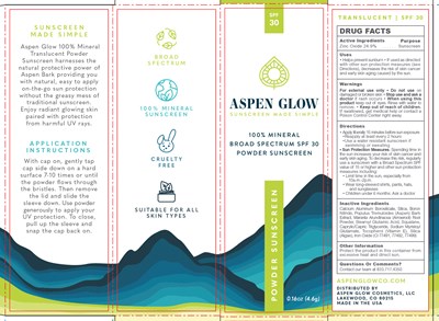 Aspen Glow Artwork Outer Powder Sunscreen SPF 30.jpg Outer packaging - unit carton - Aspen Glow Artwork Outer Powder Sunscreen SPF 30